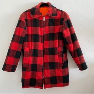 Vintage Red Plaid Reversible Hunting Wool Coat